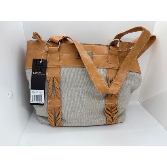 NWT Stone Mountain Belmar Tote Natural 3 Compartments Zipper & Snap Close Pocket - Picture 1 of 9